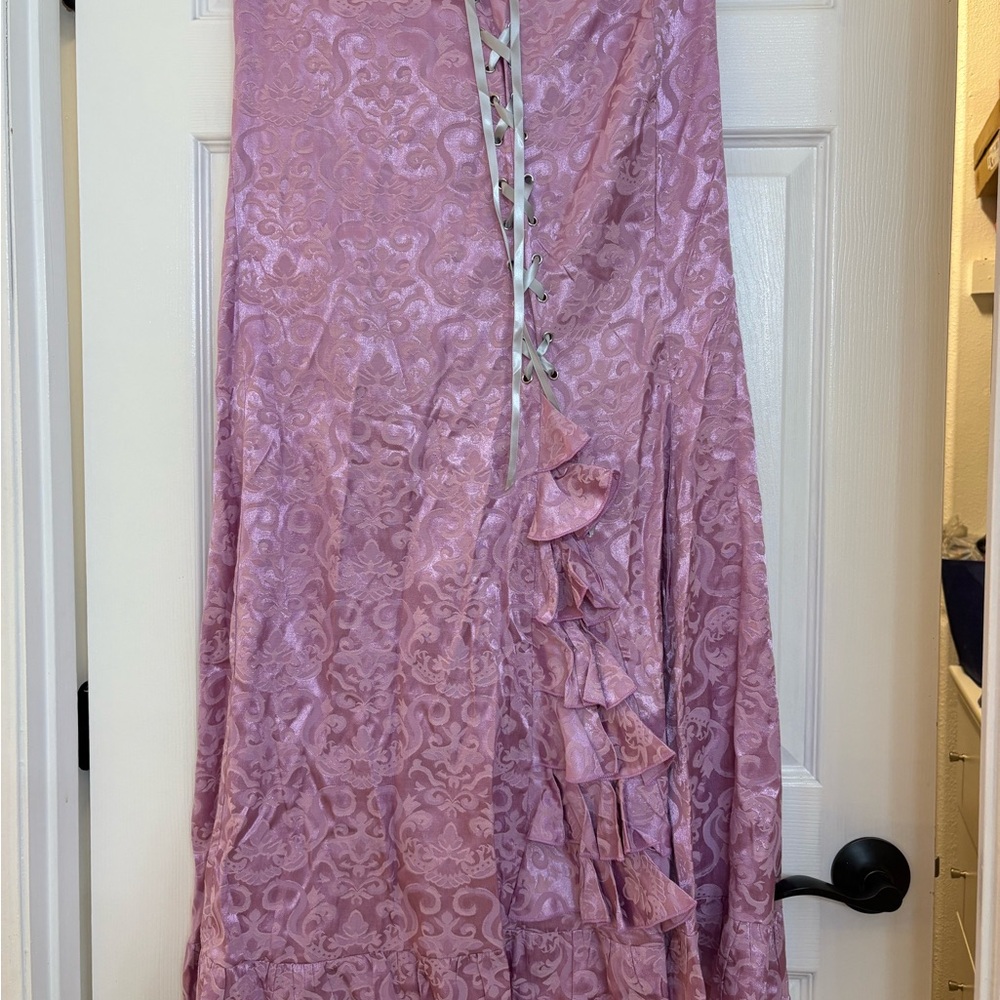 Pink Lace-Up Maxi Skirt